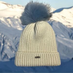 STEVE MADDEN Chunky Knit Beanie with Faux Fur Pom Pom